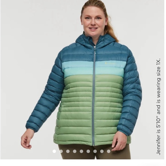 Cotopaxi Women's Medium Fuego Hooded Down Jacket Blue Spruce Aspen Puff NWT - Picture 11 of 15